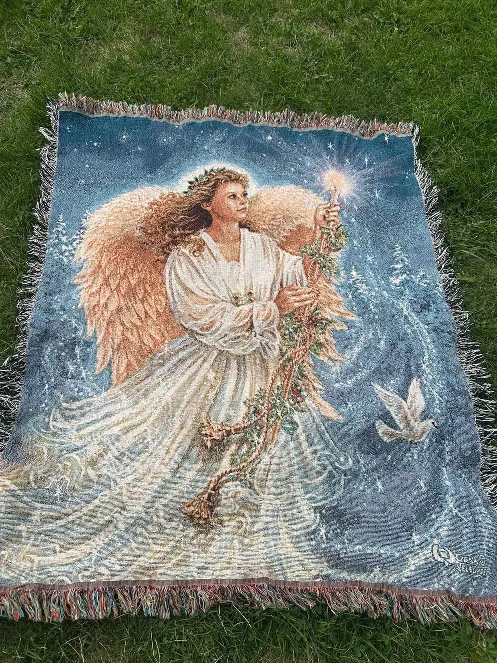 Vintage Dona Gelsinger Stardust Angel Tapestry Christmas Wall Hanging Blanket